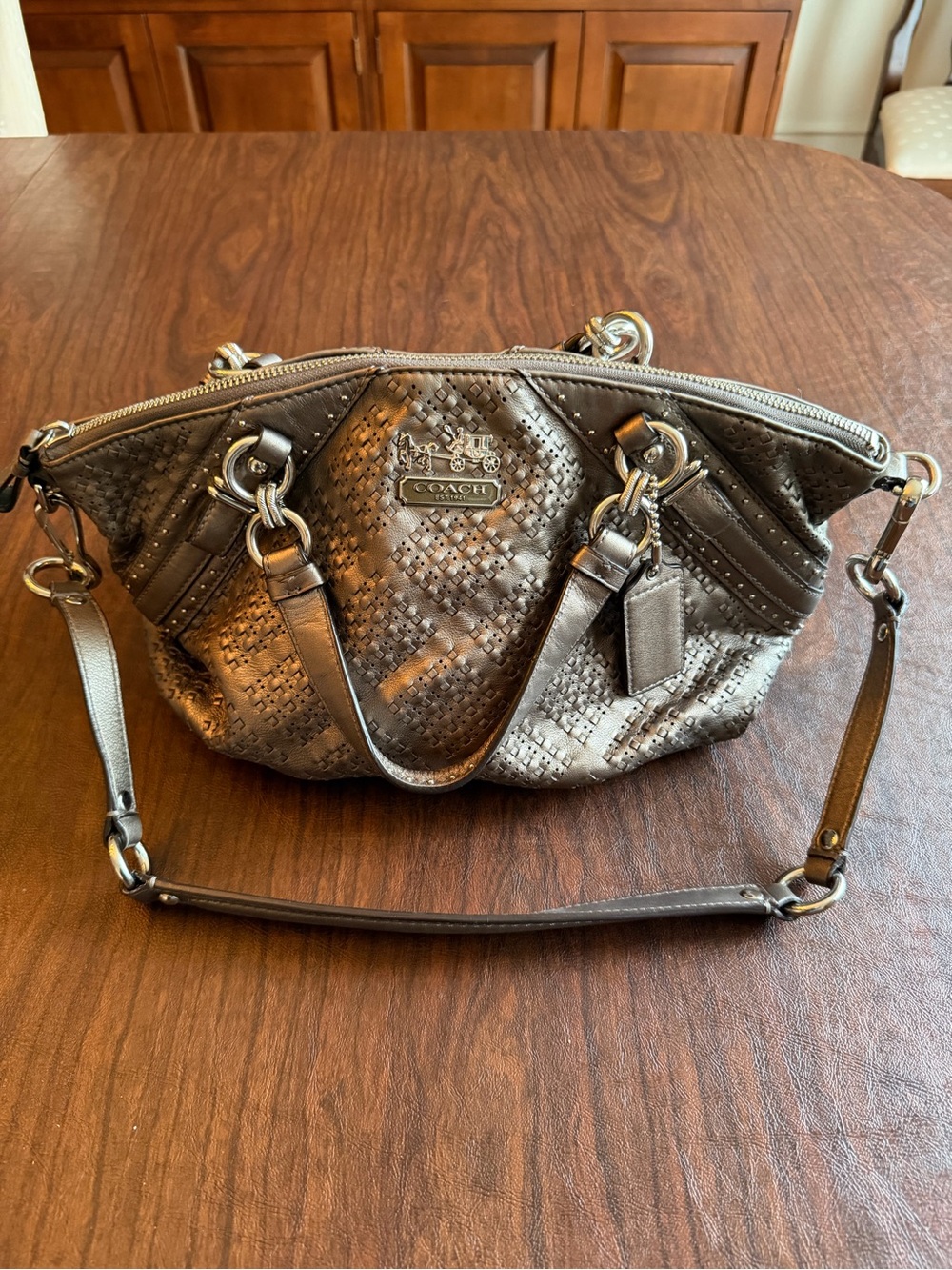 Coach Kristin Woven Leather Satchel Brown 19312 Crossbody Shoulder Bag